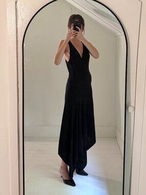 W by Worth Wool Cashmere Knit Bias Cut Handkerchief Midi Dress Size P Black